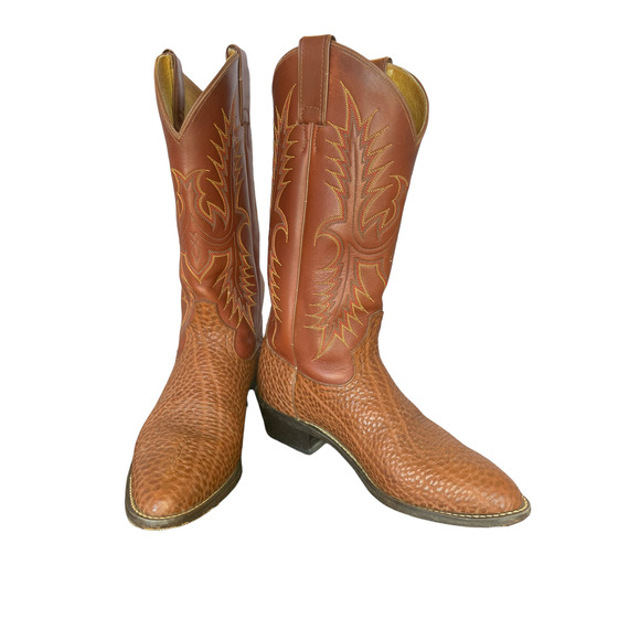 Tony Lama Other - Vintage Tony Lama Men's Brown Bull Hide Almond Toe Cowboy Boot Size 8.5